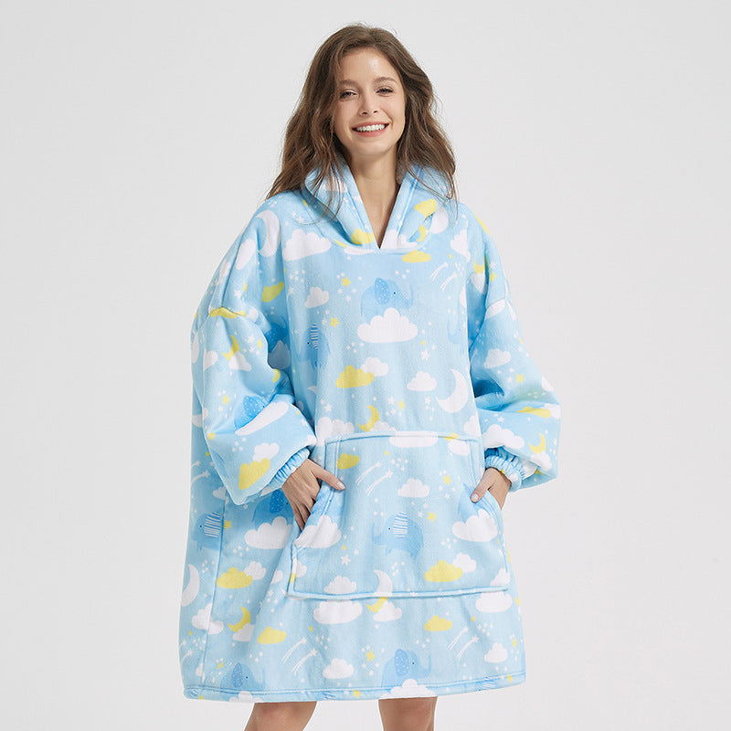 Oversized Cute Plush Fleece Sofa Blanket With Pocket