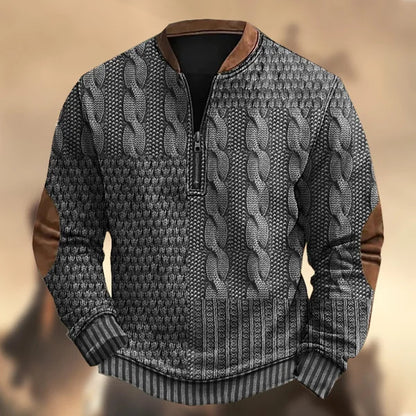 Printed Men's 3D Half Placket Zipper Sweater