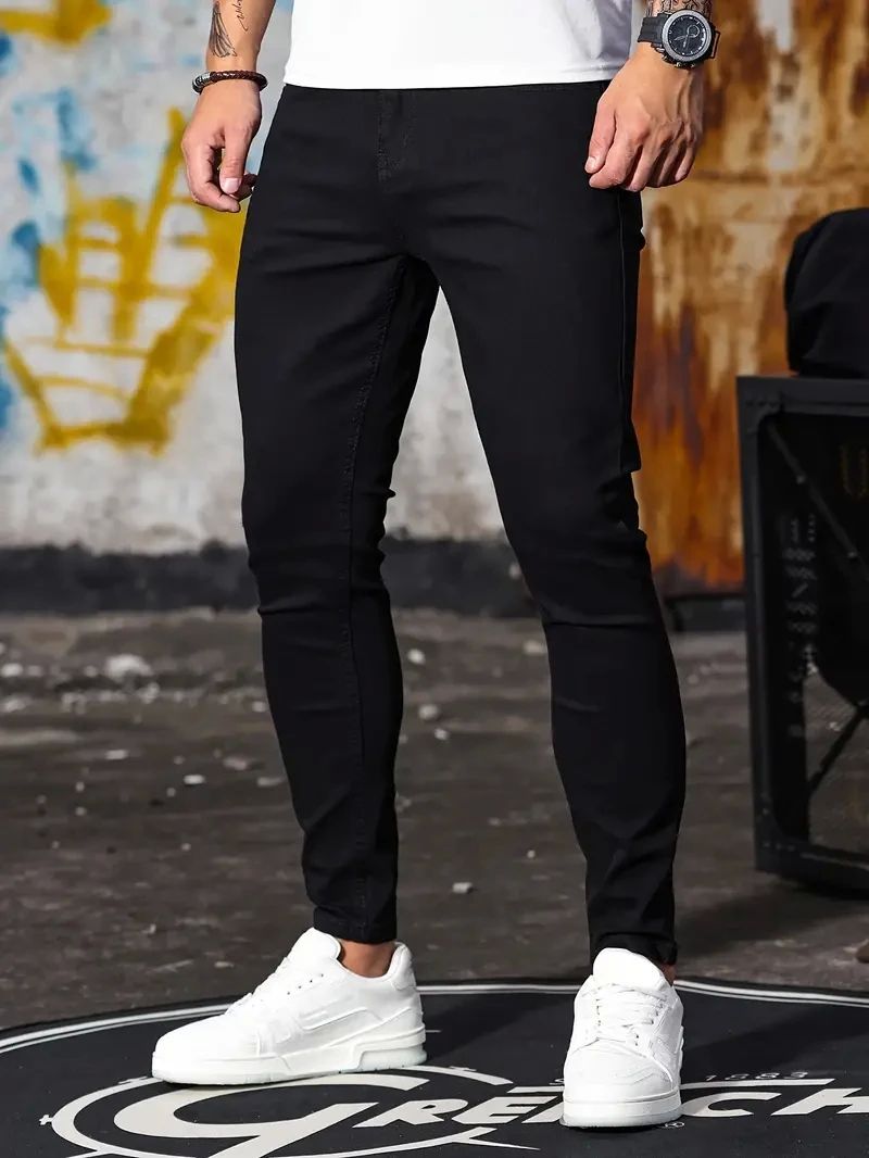 Man Pants Retro Washing Zipper Sretch Jeans Casual Slim Fit