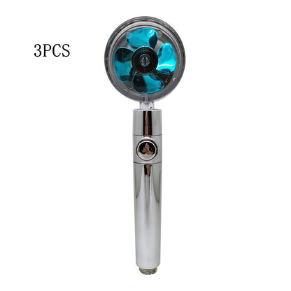 Propeller Driven Shower Head With Stop Button And Cotton Filter Turbocharged High Pressure Handheld Shower Nozzle