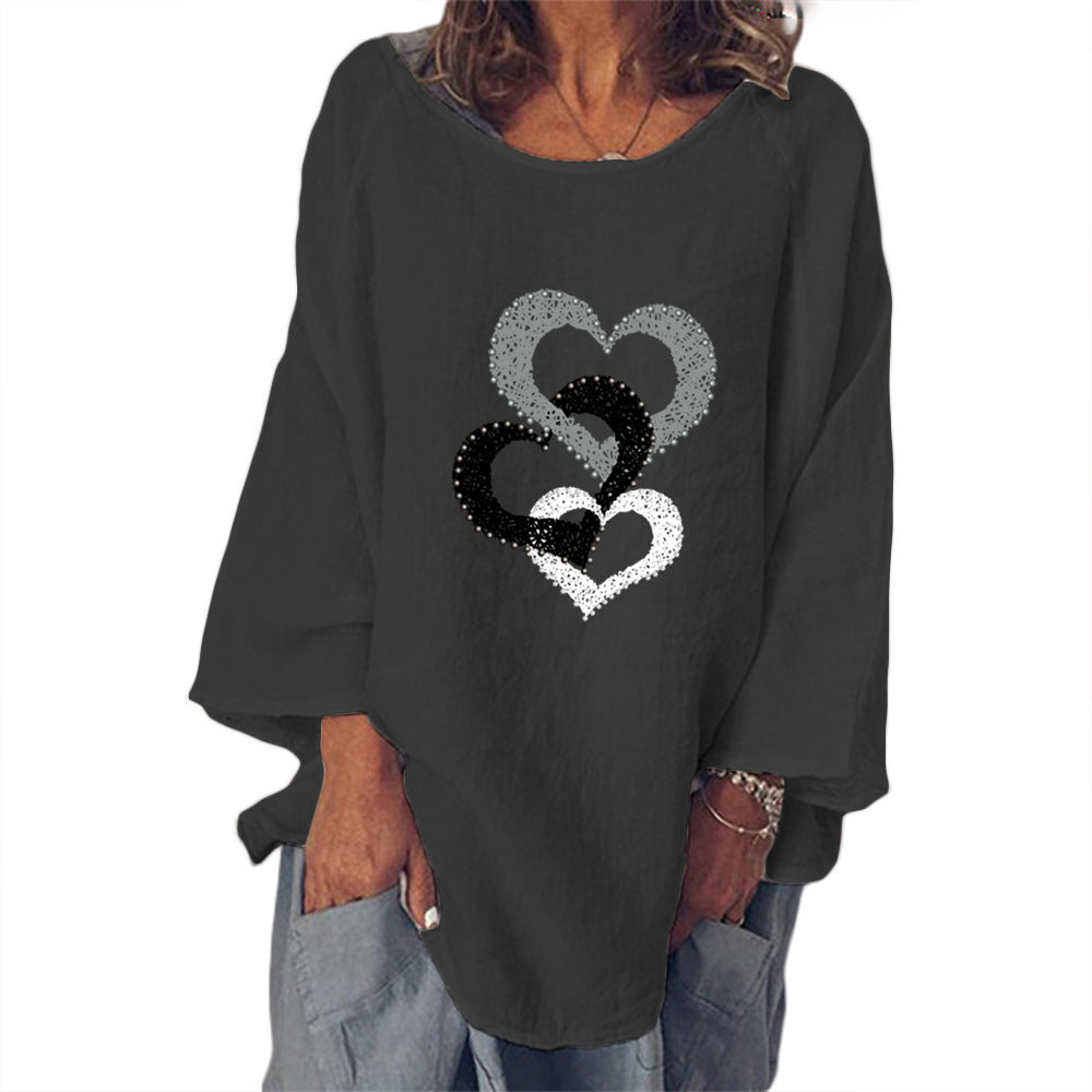 Women's Heart-shaped Printed Loose Top