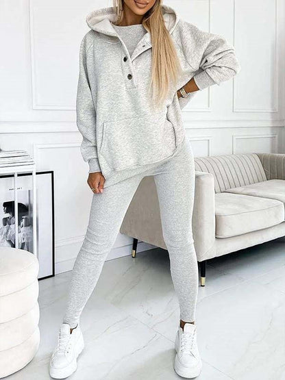 Athleisure Hoodie With Thick Thread Slim-fit Vest Pants Three Pieces Set