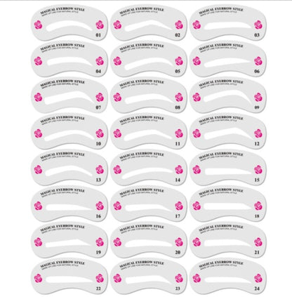 Eyebrow Stamp Stencil Kit, 24 Pc Eyebrow Shaping Stencils, Long-lasting Eyebrow Brow Definer, Perfect Make-up Reusable Kit