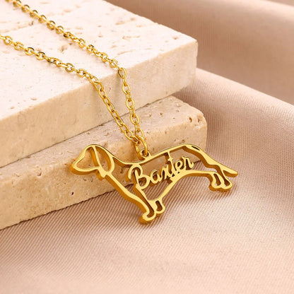 Customized Pet Shape Name Pendant Stainless Steel Necklaces For Women Personalized Cat Necklace Animal Memorial For Pet Lover