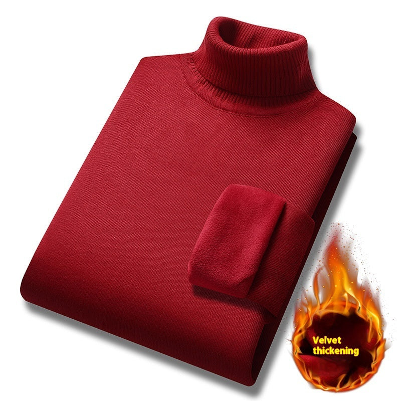 Men's Winter Turtleneck Single-layer Fleece-lined Knitted Bottoming Shirt