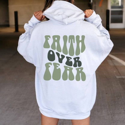 Faith Over Fear  Women's Letter Kangaroo Pocket Drawstring Printed Hoodie