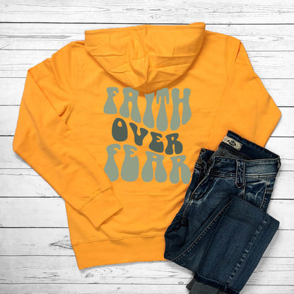 Faith Over Fear  Women's Letter Kangaroo Pocket Drawstring Printed Hoodie