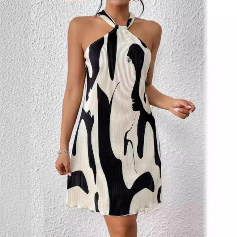 Women's Sleeveless Printed Halter Dress