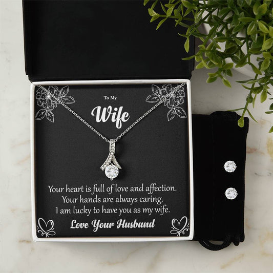 To My Wife - Love Your Husband l Alluring Beauty Necklace and Cubic Zirconia Earring Set