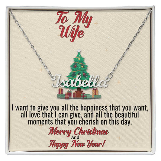 To My Wife l Merry Christmas & Happy New Year -  Personalise Name Necklace