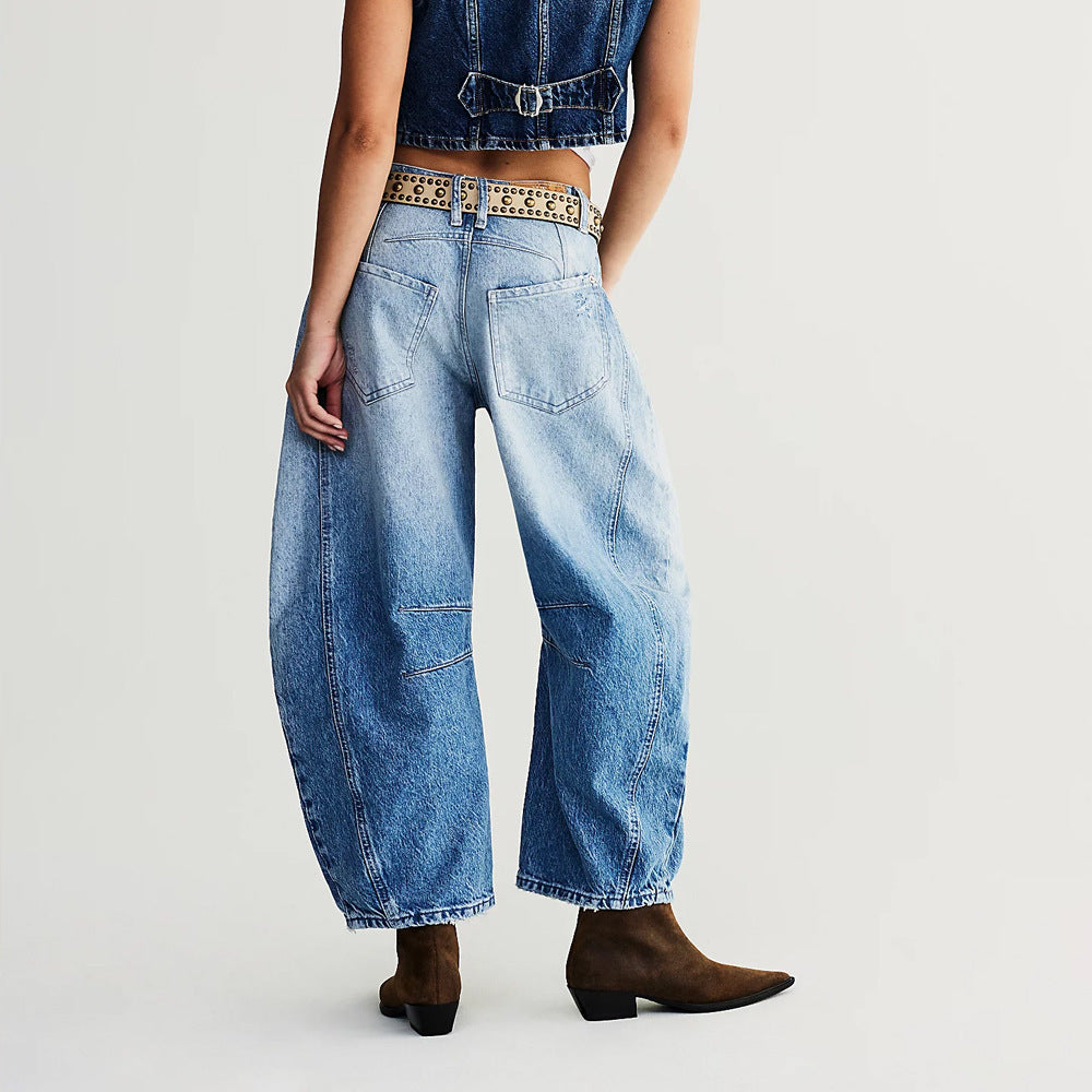 Women's Retro Distressed Washed Blue Hip Hop