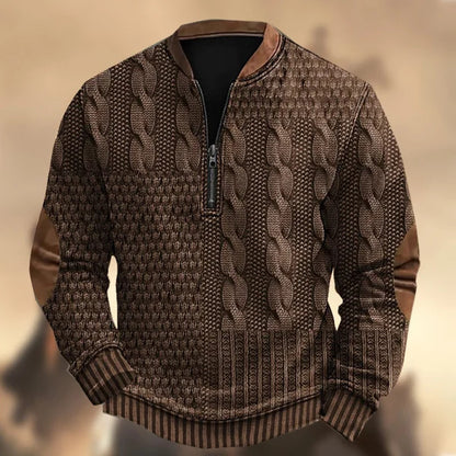 Printed Men's 3D Half Placket Zipper Sweater