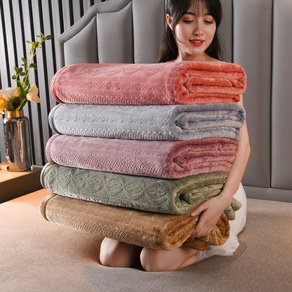 7D Carved Milk Fleece Blanket Thick Flannel Coral Fleece Warm Blanket