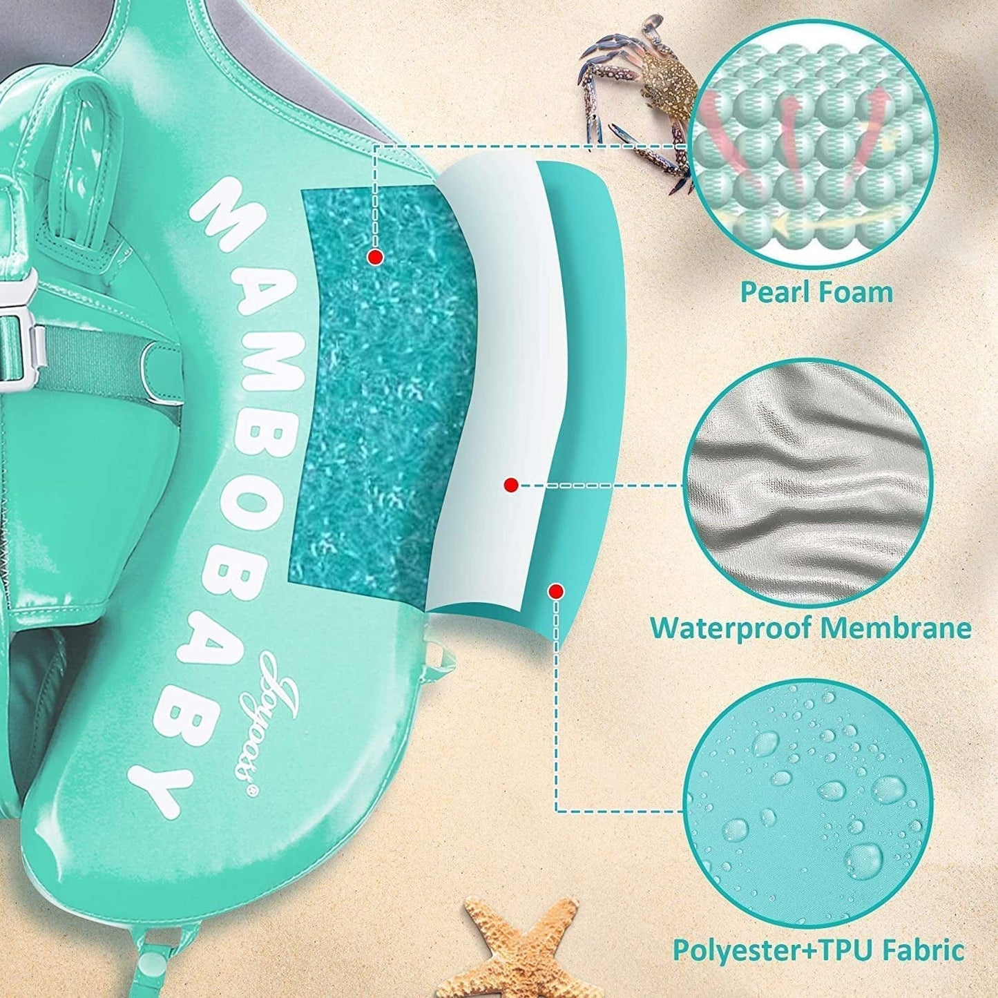 Baby Pool Float 3 Months-3 Years, Baby Float with Canopy, Tail and Harness, Non-Inflatable Infant Pool Float with Sunshade, Waterproof and Quick Drying, Suitable for Pool, Sea.