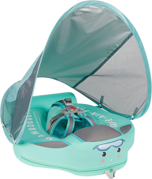 Baby Pool Float 3 Months-3 Years, Baby Float with Canopy, Tail and Harness, Non-Inflatable Infant Pool Float with Sunshade, Waterproof and Quick Drying, Suitable for Pool, Sea.