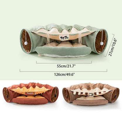 Funny Cat Bed Pet Tent 2 Holes Tunnel