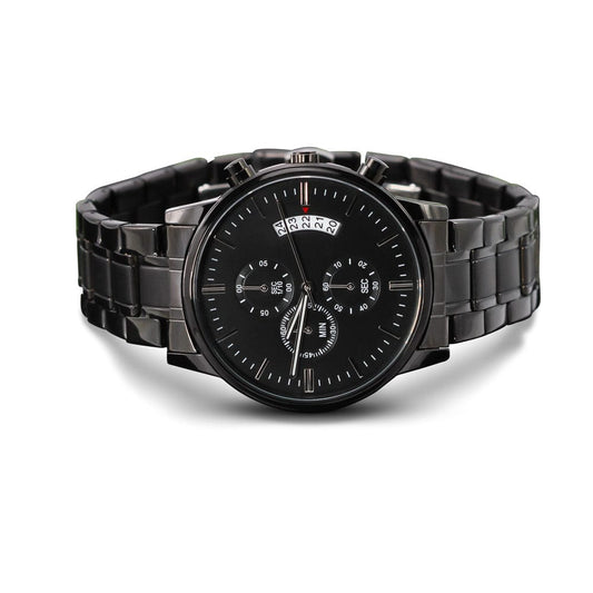 Personalized Engraved Black Chronograph Watch