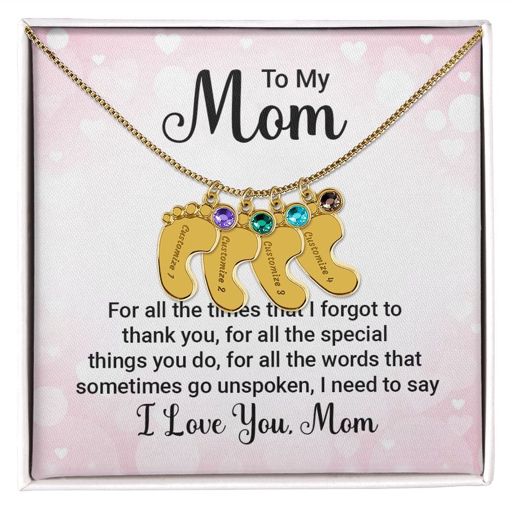 To My Mom l Baby Feet Necklace with Birthstone