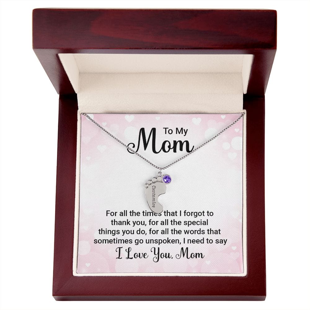 To My Mom l Baby Feet Necklace with Birthstone