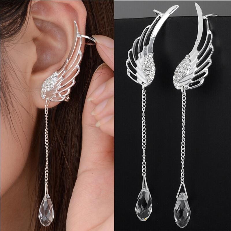 Silver Plated Angel Wing Crystal Earring