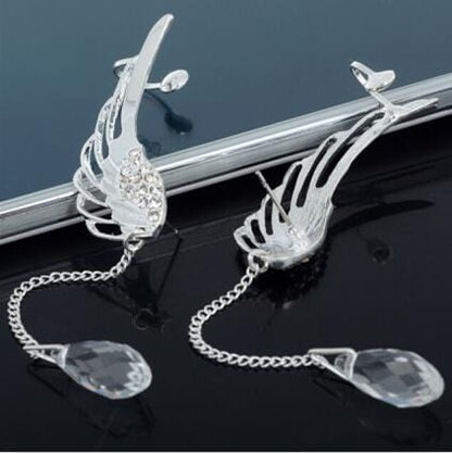 Silver Plated Angel Wing Crystal Earring