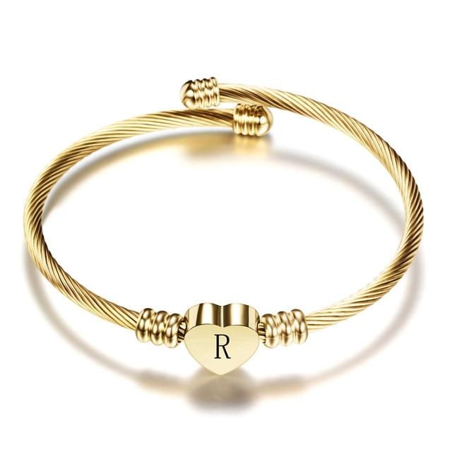 Gold Alphabet Heart Bracelets