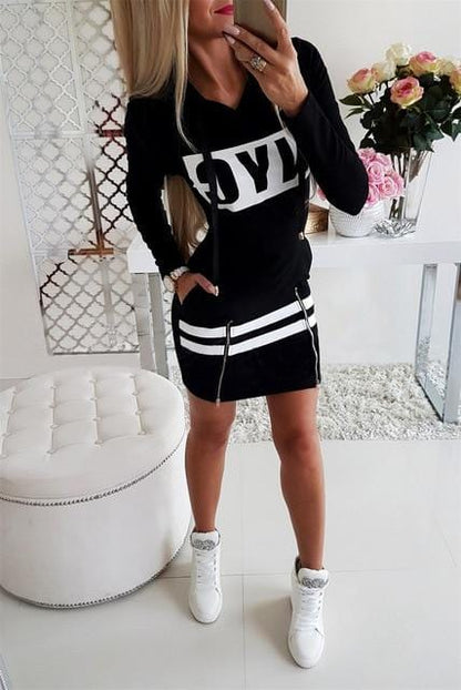 Women Casual Pencil Hooded Zipper Dress