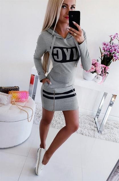 Women Casual Pencil Hooded Zipper Dress