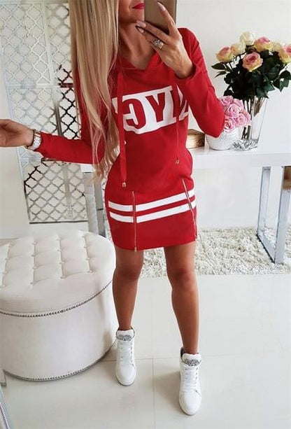 Women Casual Pencil Hooded Zipper Dress