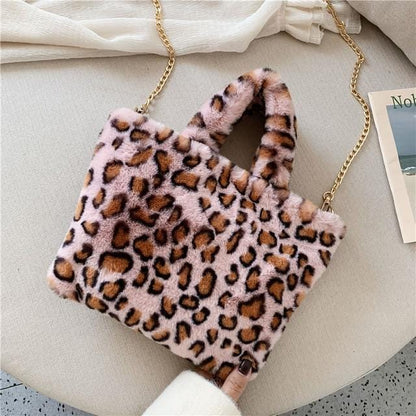 Winter leopard Print plush fur Handbag