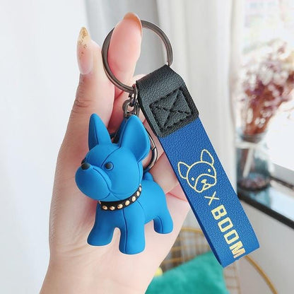 Fashion Punk French Bulldog Keychain PU Leather Dog Keychains for Women Bag Pendant Jewelry Trinket Men's Car Key Ring Key Chain