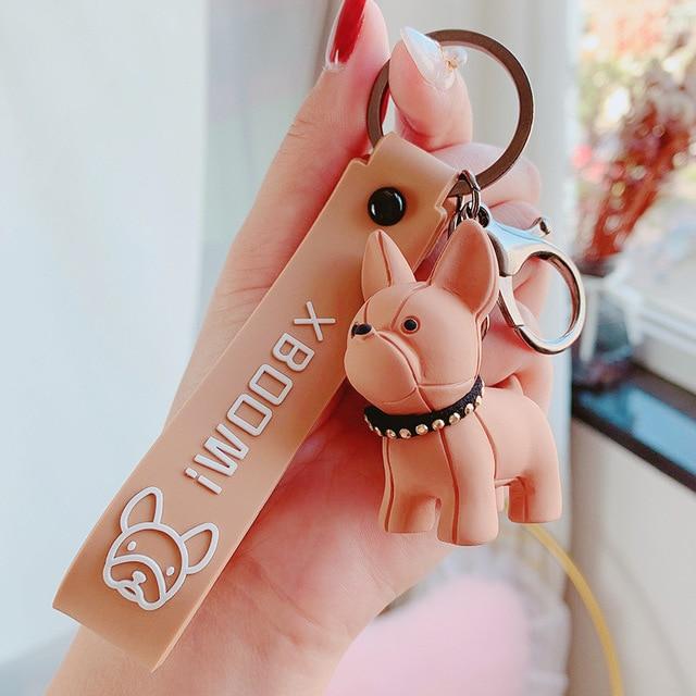 Fashion Punk French Bulldog Keychain PU Leather Dog Keychains for Women Bag Pendant Jewelry Trinket Men's Car Key Ring Key Chain