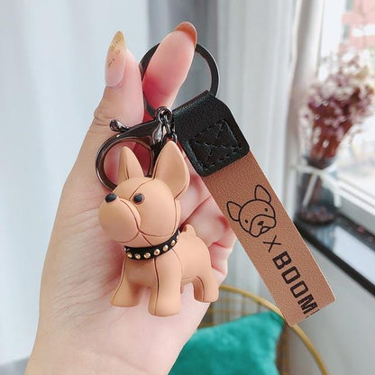 Fashion Punk French Bulldog Keychain PU Leather Dog Keychains for Women Bag Pendant Jewelry Trinket Men's Car Key Ring Key Chain