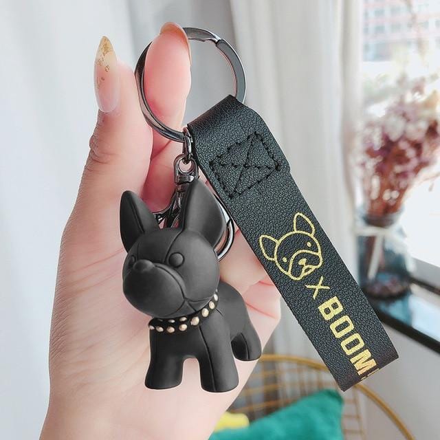 Fashion Punk French Bulldog Keychain PU Leather Dog Keychains for Women Bag Pendant Jewelry Trinket Men's Car Key Ring Key Chain