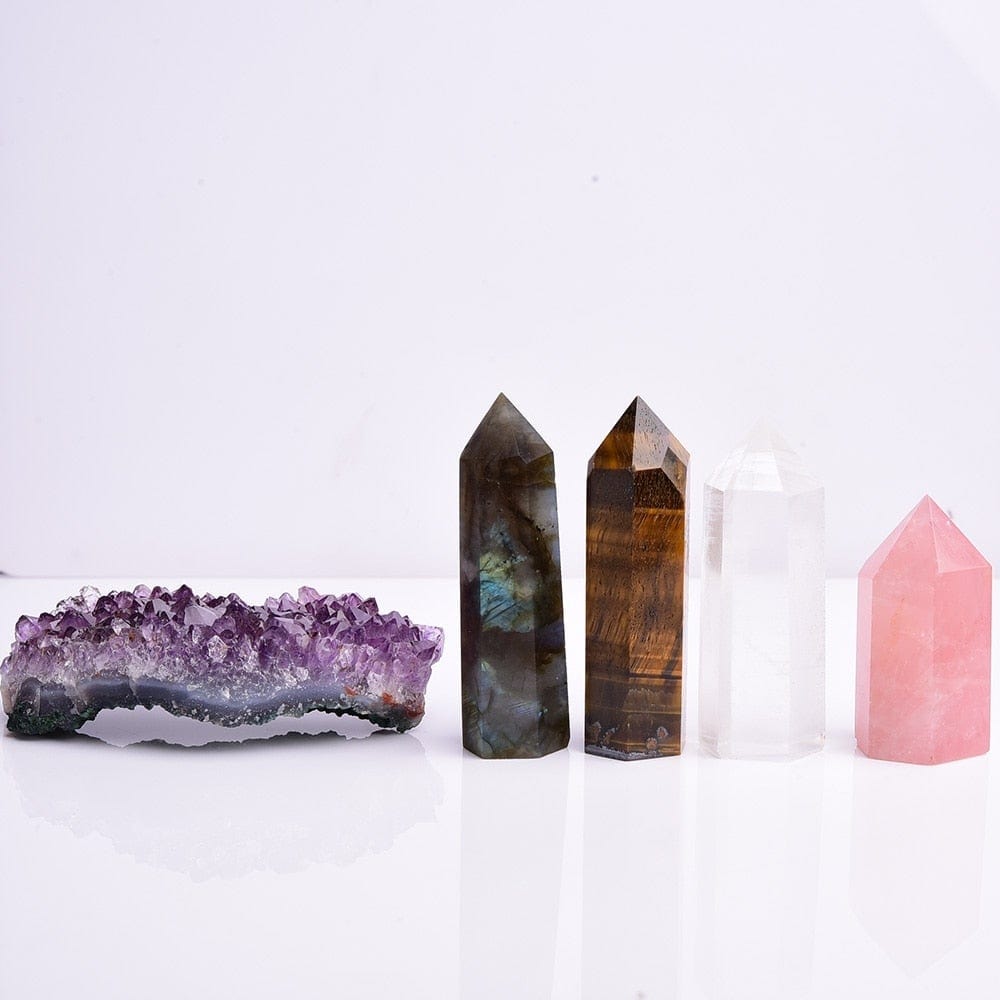 1Pc of Amethyst Stone & 4Pcs Crystal Point Wands