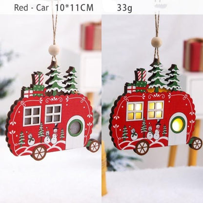LED Light Christmas Tree Ornaments Star Car Wooden Hanging Pendants Christmas Decorations For Home Party Kids Gifts Wood Crafts