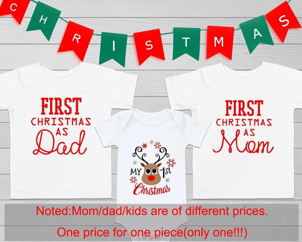 First Christmas As Dad and Mom and Baby Tshirt